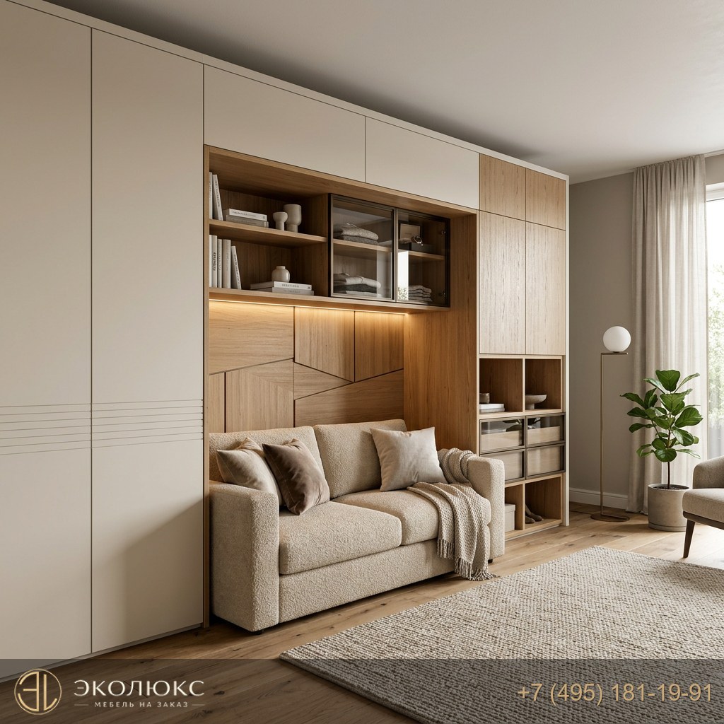 Встроенный шкаф с нишей под диван
